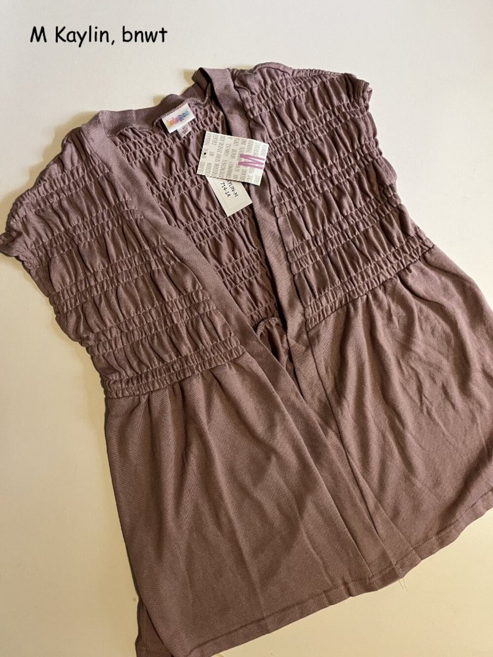 Medium Kaylin short sleeve smocked cardigan, lilac